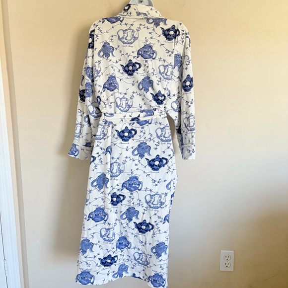 RARE Victoria's Secret Gold Label 80s Vintage White Blue Teapot Print Robe OS - Picture 12 of 16